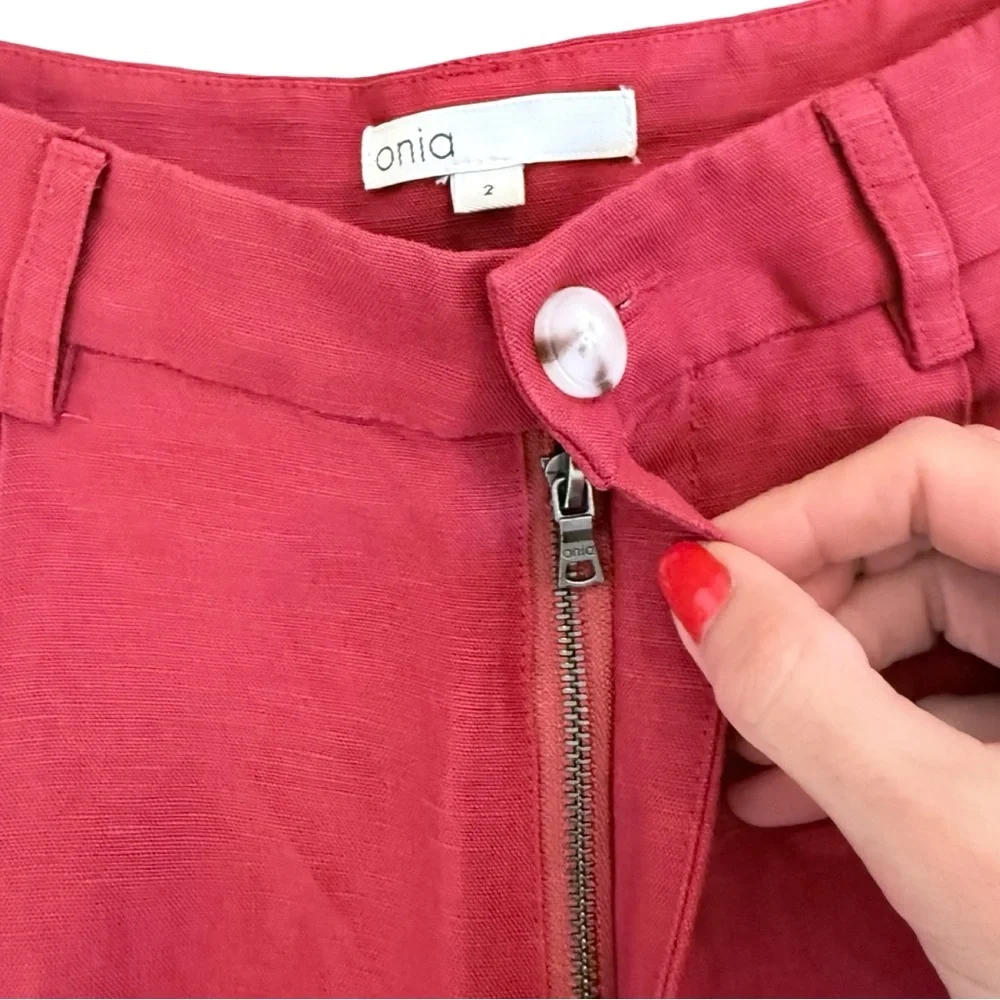 NWT Onia Air Linen Pleated Trousers Size‎ 2 | Dark Red Wide Leg High Rise Pants